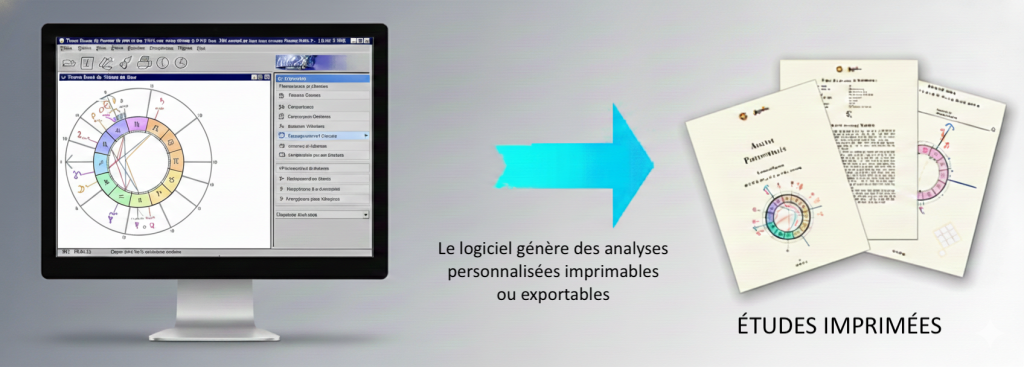 Exemple de génération automatique d'études astrologiques dans Azimut35 Diamant
